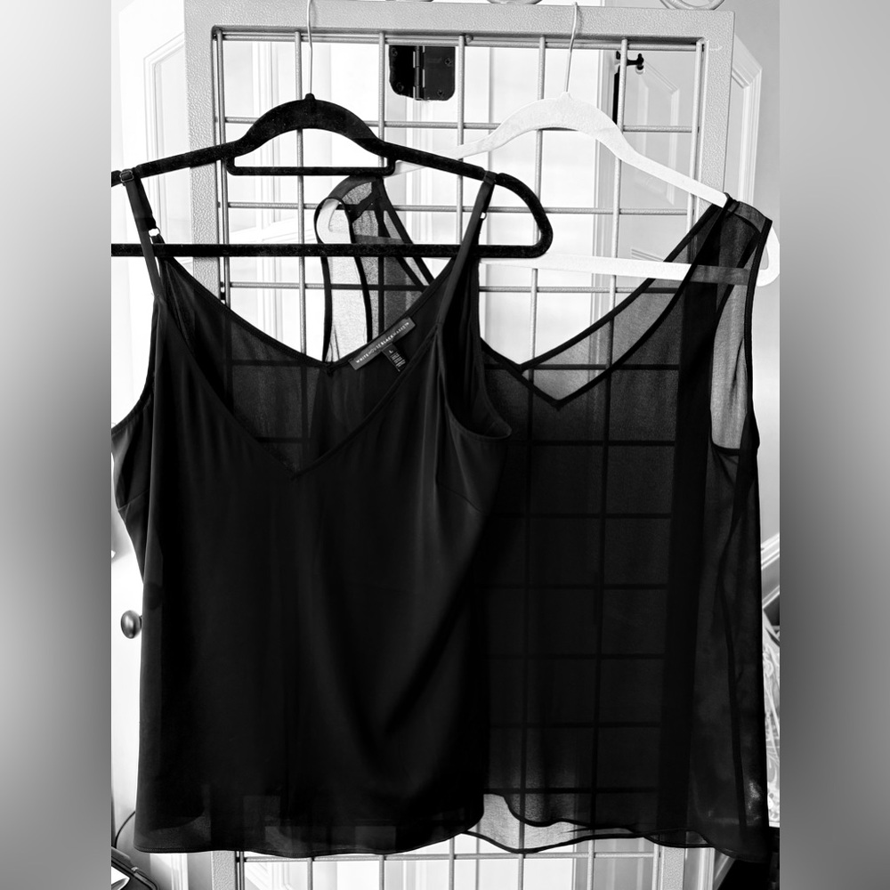 White House Black Market Black Sheer Camisole 2 pieces cami has adj straps